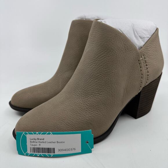 Lucky Brand Bellita Heeled Leather Ankle Bootie Block Heel Taupe Womens Size US9 - Picture 13 of 13